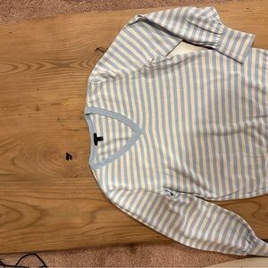 Talbots Blue and White Striped V-Neck Sweater